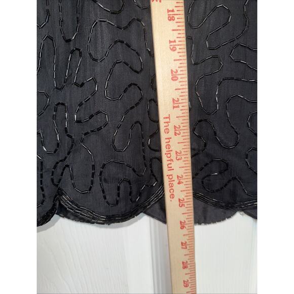 Vintage Lawrence Kazar Sz L Beaded Silk Top Black Gold Silver Embellished Party - Picture 7 of 11